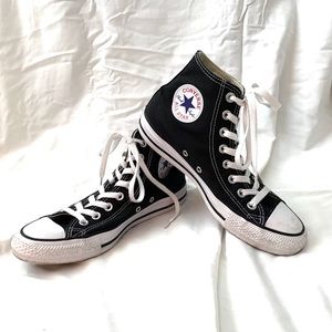 Black and white high top converse